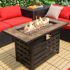 Rectangular Propane Fire Pit Table on the Patio