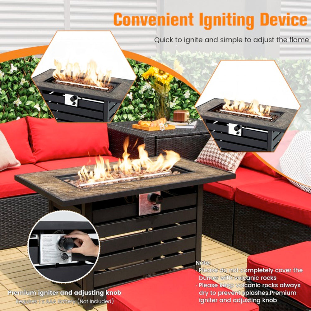 Rectangular Propane Fire Pit Table Convenient Igniting Device