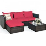 5 Piece Patio Rattan Sectional Furniture Set with Cushions and Coffee Table