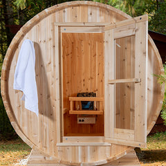 Harmony White Cedar Barrel Sauna 6 1/2 ft x 6 1/2 ft
