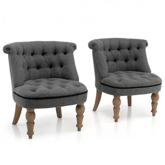 Set of 2 Upholstered Armless Slipper Chairs with Beech Wood Legs