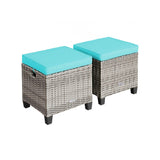 2 Piece Patio Rattan Ottoman Seat with Removable Cushions Turquoise