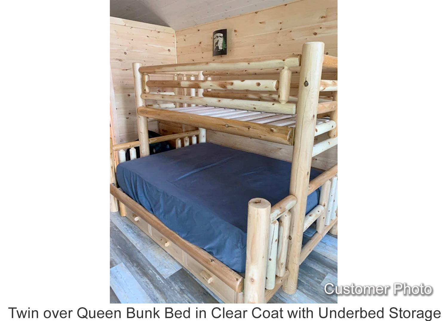 Twin over Queen Bunk Bed in Clear Coat with Underbed Storage