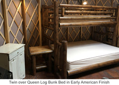 Twin over Queen Log Bunk Bed with Early American Finish