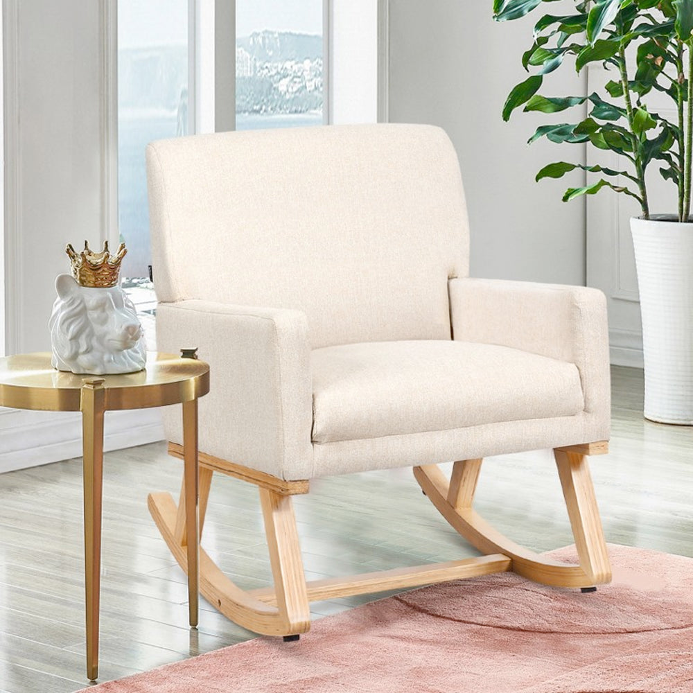 Upholstered Rocking Chair with and Solid Wood Base