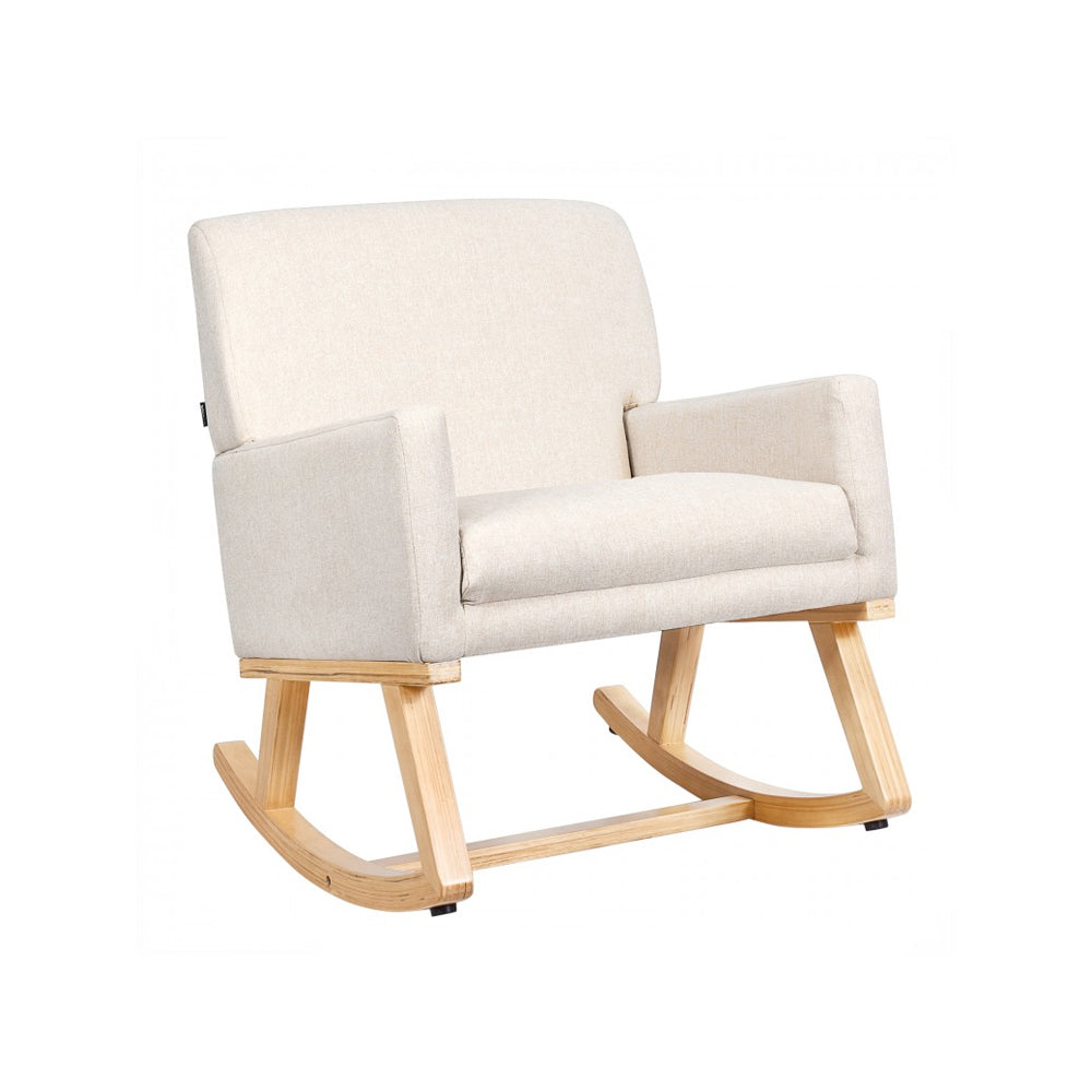 Upholstered Rocking Chair with and Solid Wood Base Angle View