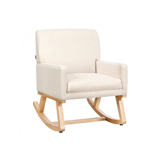 Upholstered Rocking Chair with and Solid Wood Base Beige