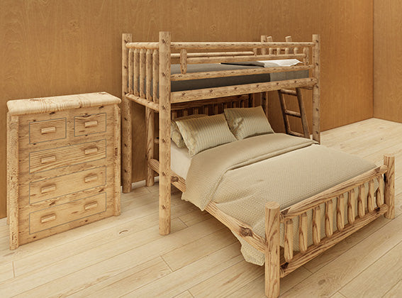 Log loft bunk bed