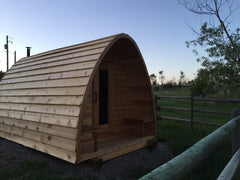 Knotty bevel on Pod sauna with porch