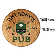 19th Hole Wood Pub Barrel Sign Personalized