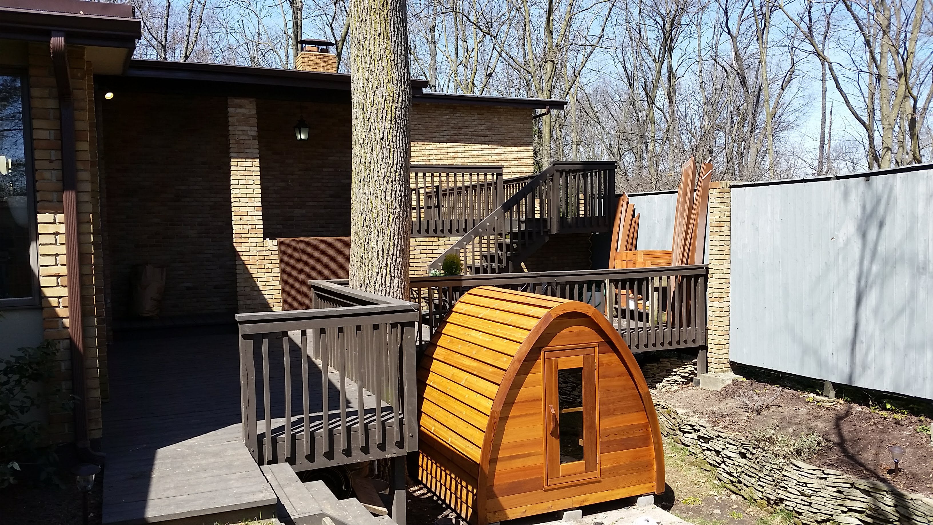 Mini Pod Sauna in backyard