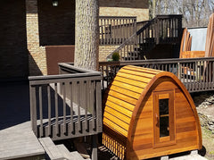 Mini Pod Sauna in backyard