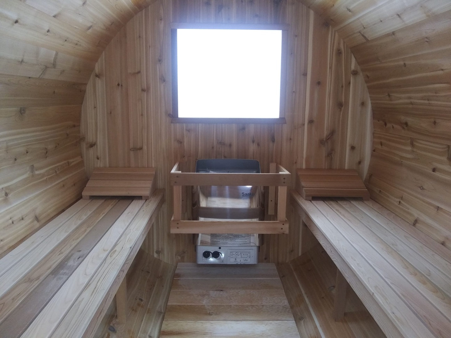 Knotty Cedar Barrel Sauna with back window and Electric heater