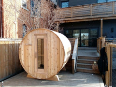Knotty Barrel Sauna at home
