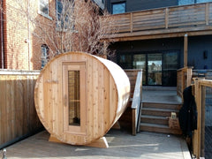 Knotty Cedar Barrel Sauna at home