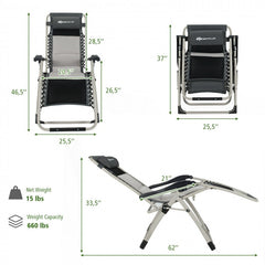 2 Padded Adjustable Zero Gravity Reclining Chairs