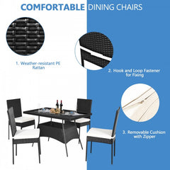 5 Piece Rattan Dining Set with Glass Table Top