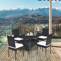 5 Piece Rattan Dining Set with Glass Table Top