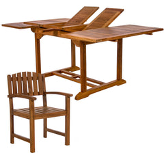 7 Piece Teak Twin Butterfly Leaf Extension Table Dining Chair Set