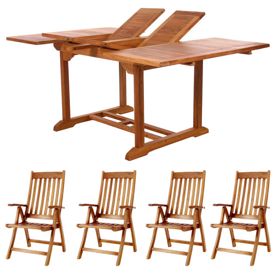 5 Piece Teak Butterfly Extension Table Folding Arm Chair Set