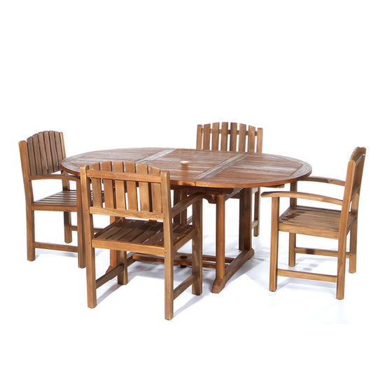 5 Piece Teak Oval Extension Table Dining Chair Set