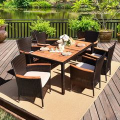 7 Piece Outdoor Dining Patio Rattan Set with Cushions