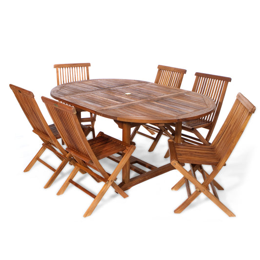 7 Piece Teak Oval Extension Table Folding Chair Set