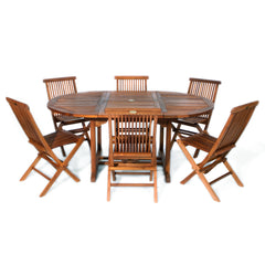 7 Piece Teak Oval Extension Table Folding Chair Set