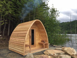 Knotty Cedar Pod Sauna with porch and Bevel roof