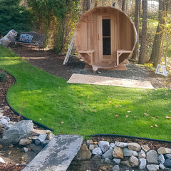 Kimberly Red Cedar Barrel Sauna by a Stream