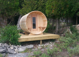 Knotty Barrel Sauna with porch