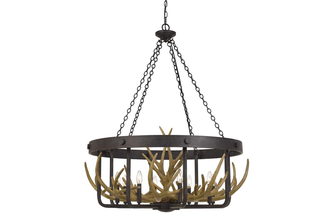 8 Light Metal & Faux Antler Chandelier with Chain