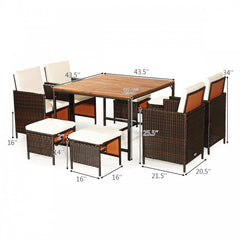 9 Piece Outdoor Dining Patio Rattan Set with Cushioned Chairs