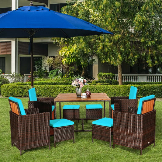 Rattan dining set for 9