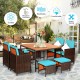 9 Piece Outdoor Dining Patio Rattan Set with Cushioned Chairs