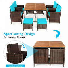 9 Piece Outdoor Dining Patio Rattan Set with Cushioned Chairs