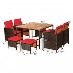 9 Piece Outdoor Dining Patio Rattan Set with Cushioned Chairs
