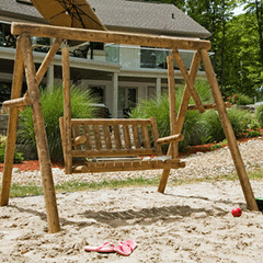 A Frame Log Swing and Frame stained in Teak