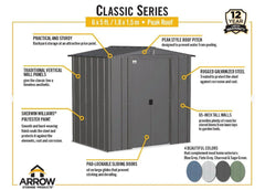 Arrow Classic Steel Storage Shed - 6' x 5'