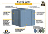 Arrow Classic Steel Storage Shed - 6' x 7' - Details