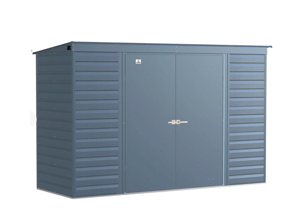 Arrow Select Steel Storage Pent Shed - 10' x 4' - Blue Grey