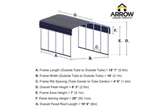 Arrow Steel Carport - 10'W x 20'L x 7'H