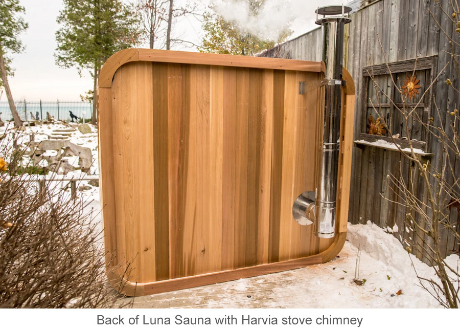 Back of Luna Sauna with Harvia stove chimney