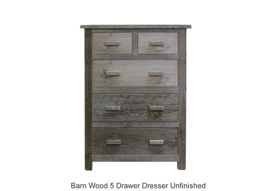 Barn Wood 5 Drawer Dresser Unfinished
