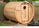 Barrel sauna with bevel roof