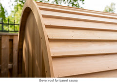 Bevel roof for barrel sauna