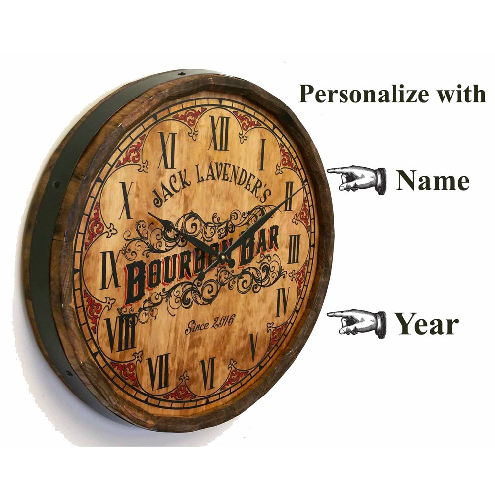 Bourbon Bar Quarter Barrel Clock Personalized