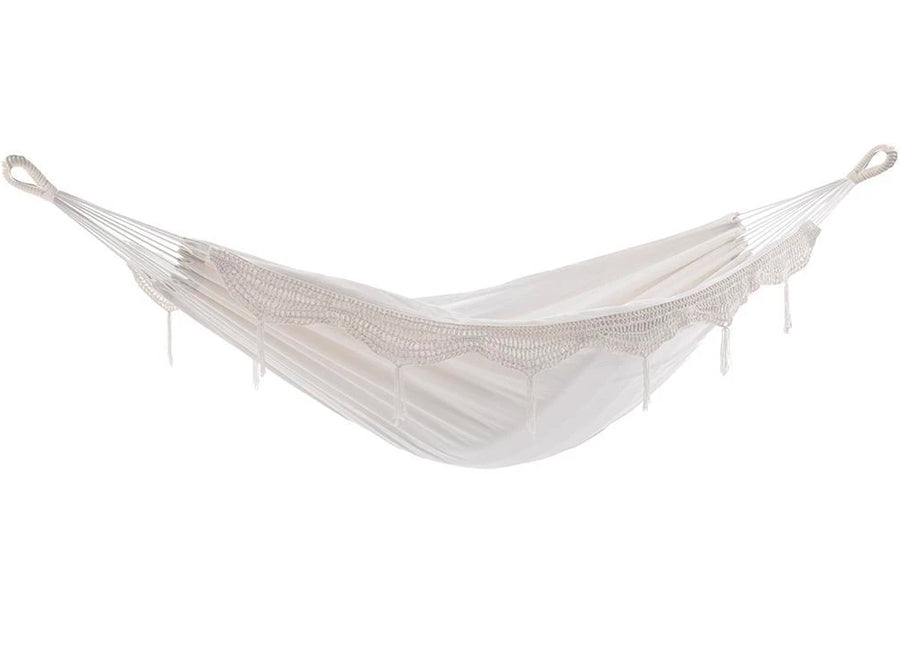 Brazilian Style Double Cotton Hammock Natural with Fringe