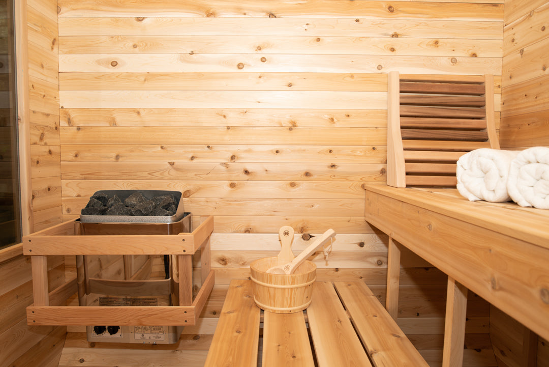 White Cedar Luna Sauna Benches and Heater