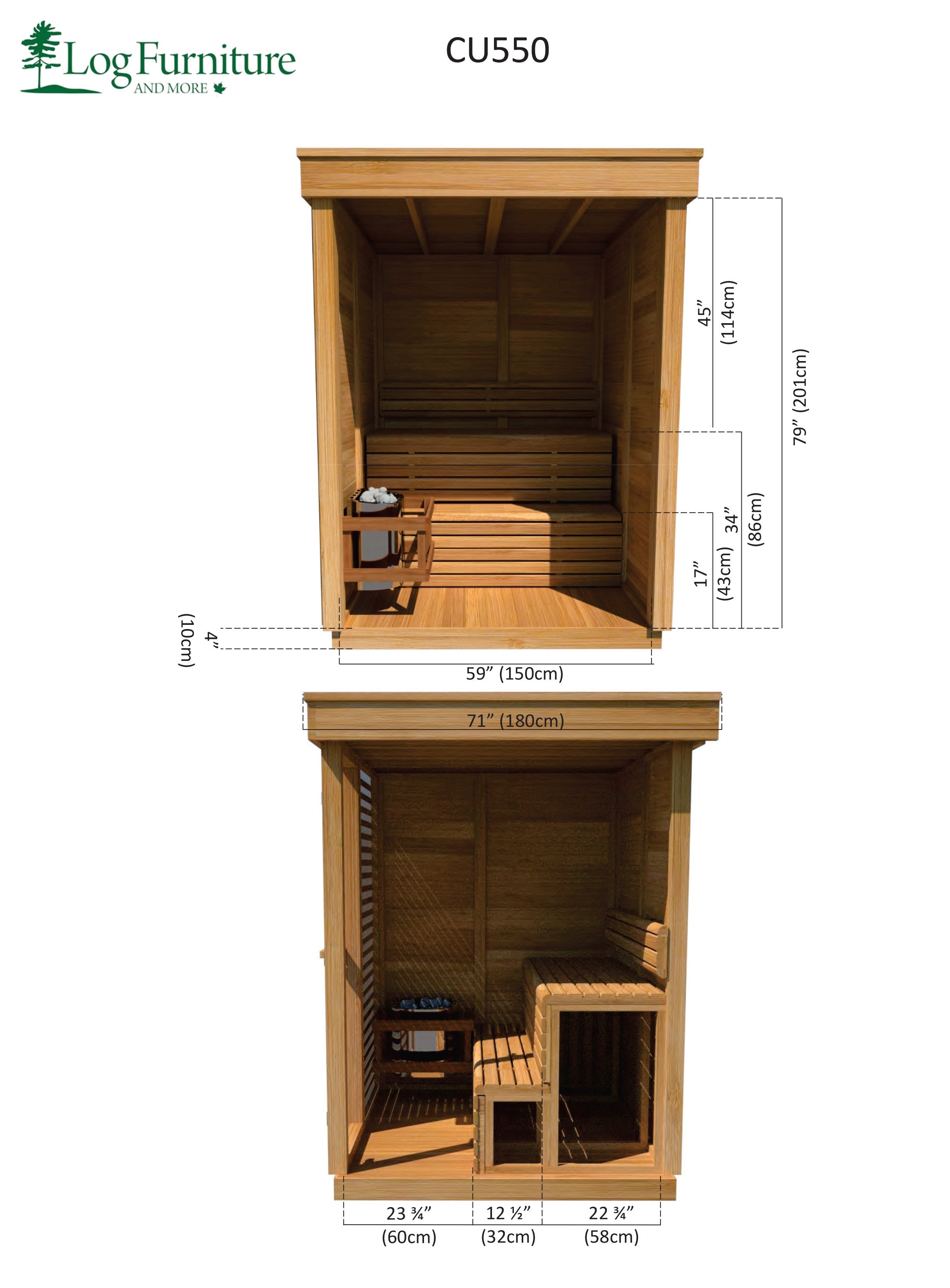 Dimensions of Knotty Cedar Modern Box OUTDOOR Sauna